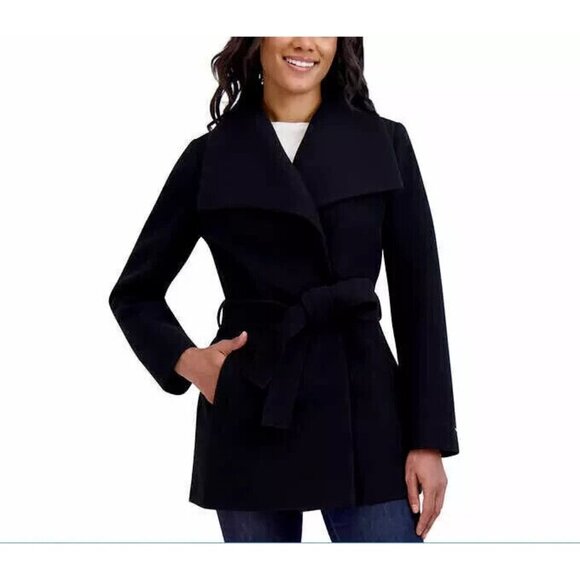 Tahari Women's Water Resistant Tie Belt Trench Wrap Coat Jacket (Black, Small) - Picture 1 of 2